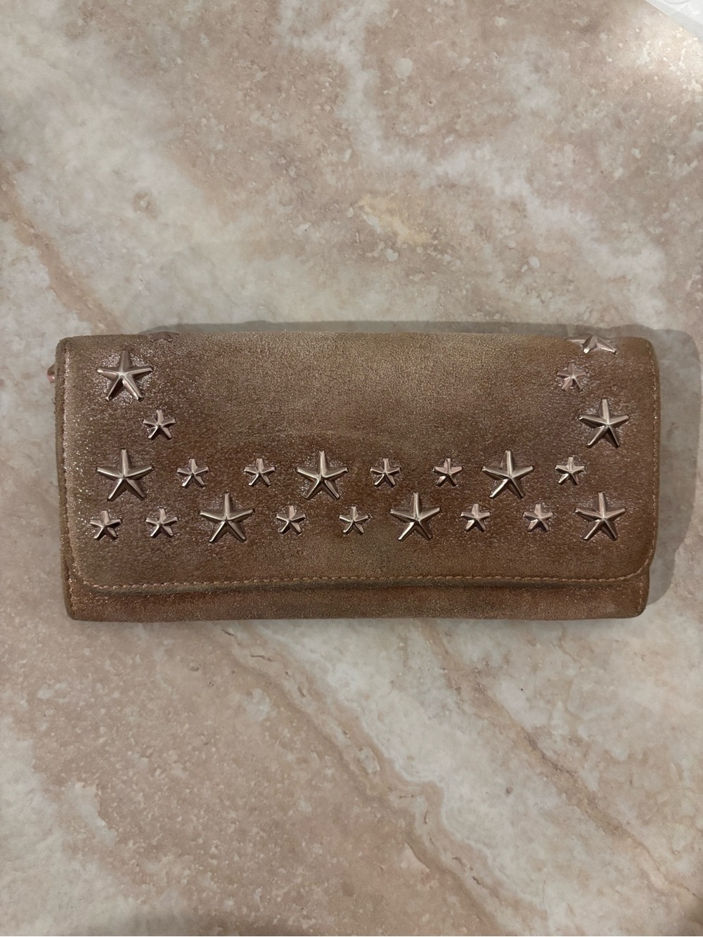 Jimmy Choo Metallic Suede Star-Studded Long Continental Wallet